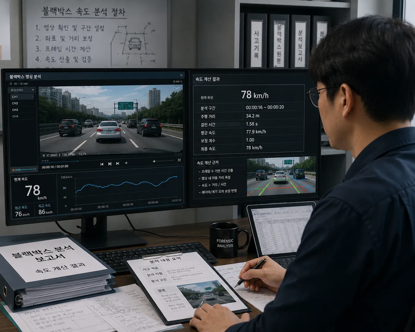 블랙박스속도계산에 활용되는 영상과 디지털 데이터 확인